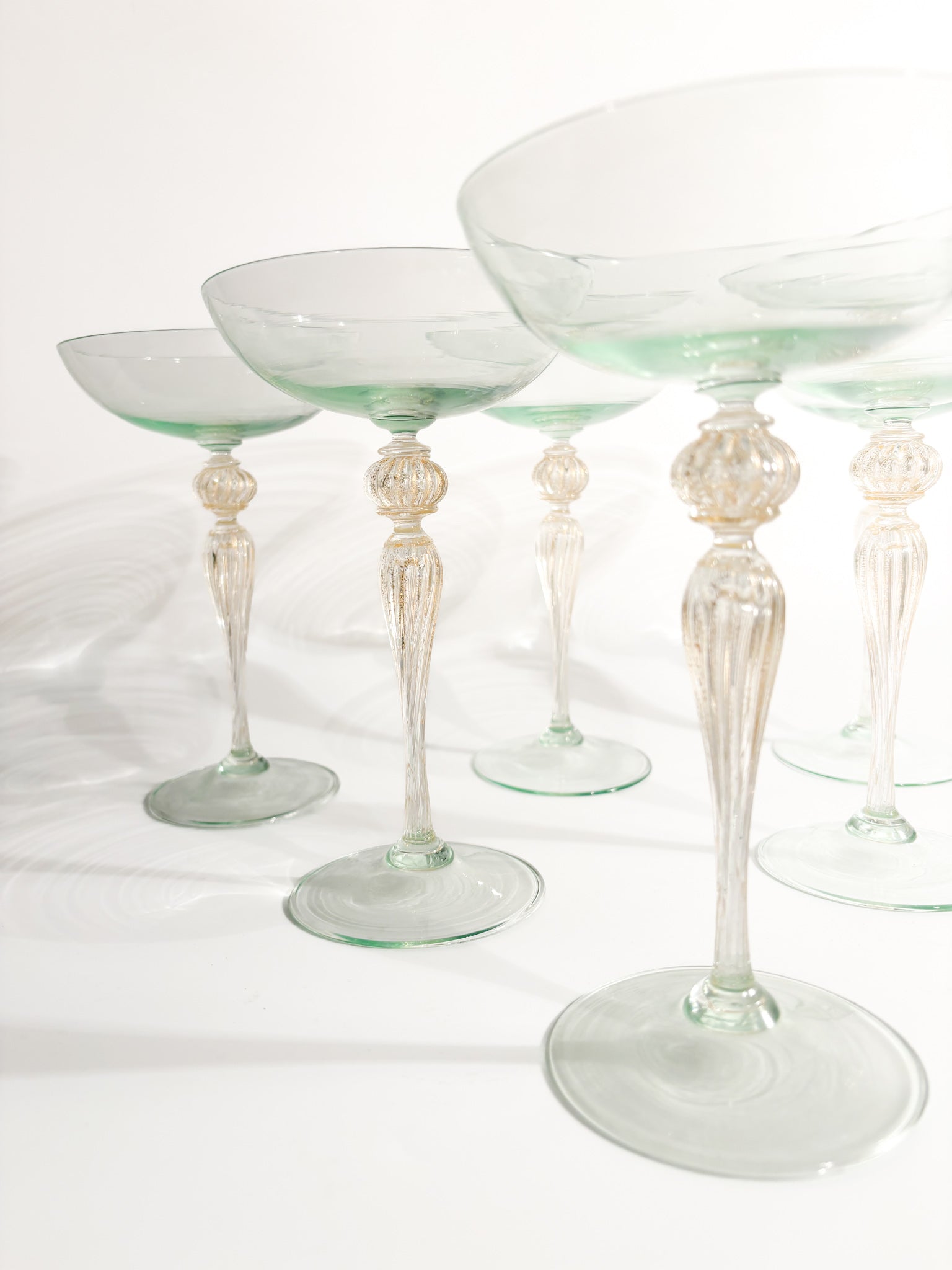 Set of 6 Champagne Glasses in Golden Murano Glass from the 1940s