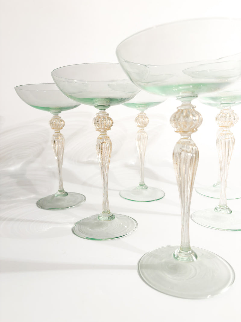 Set da 6 Bicchieri da Champagne in Vetro di Murano Dorato Anni 40