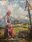 Dipinto Olio su Tela di Paesaggio Rurale di Contardo Barbieri Anni 40