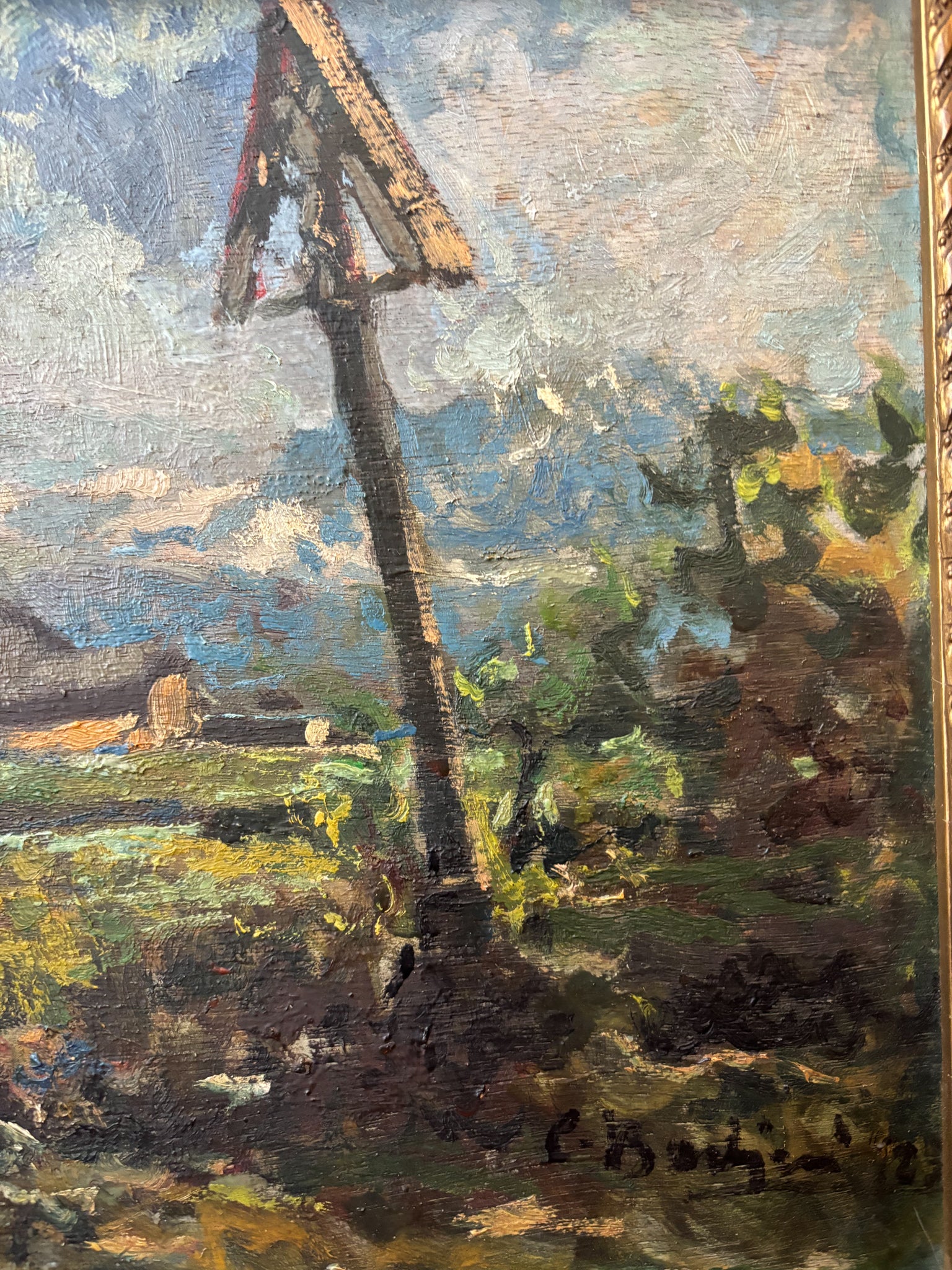 Oil Painting on Canvas of a Rural Landscape by Contardo Barbieri, 1940s