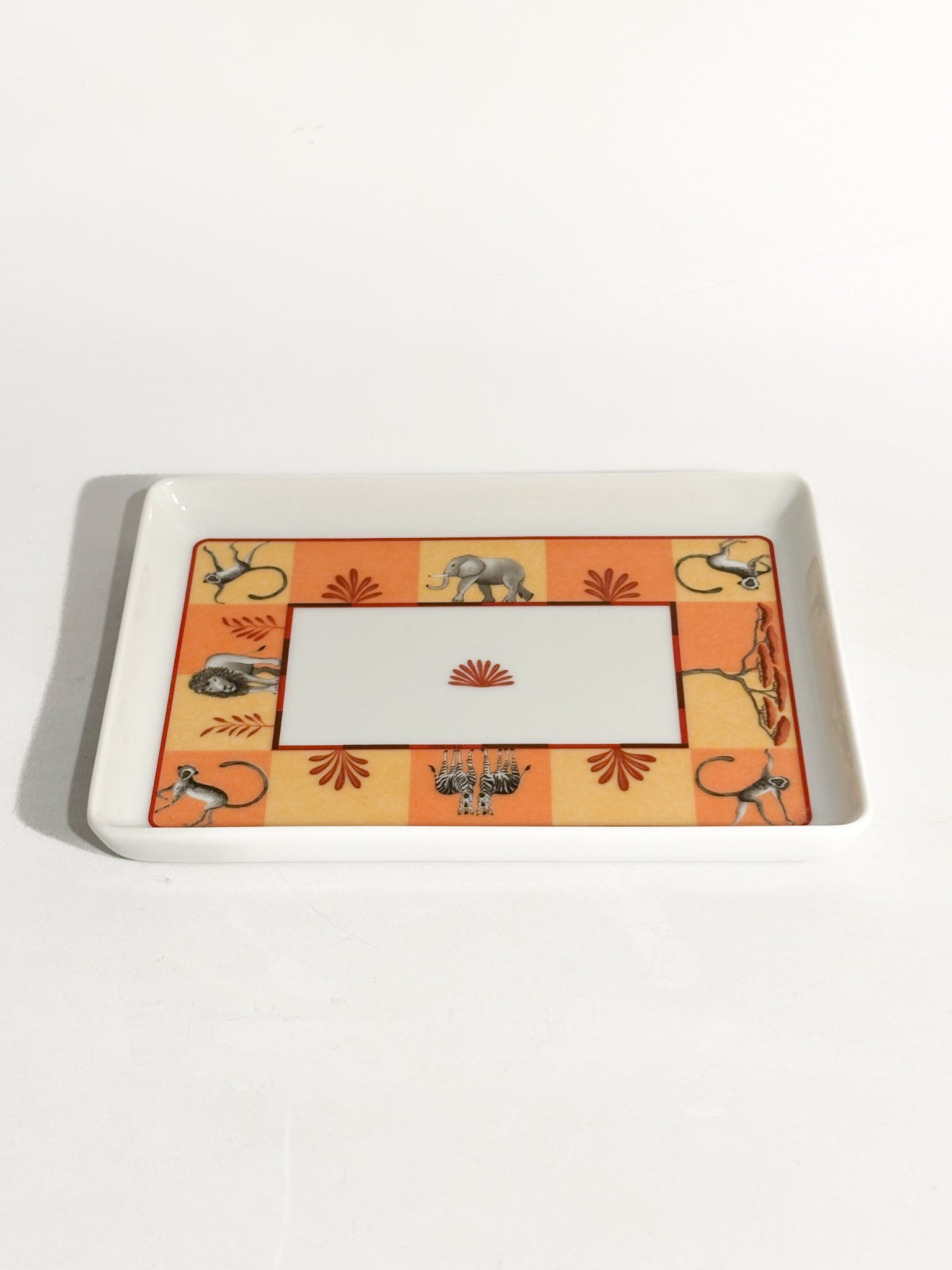 Piatto Collezione 'Africa' di Hermès con Motivo Safari Arancione Anni 90