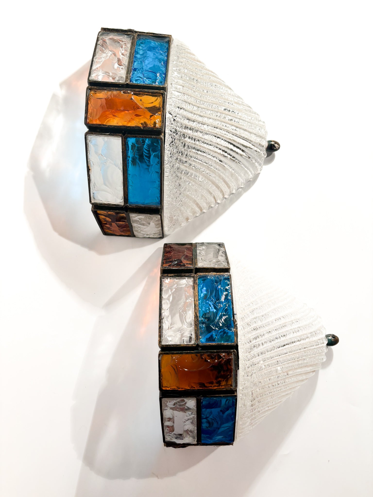 Pair of Poliarte Longobard Wall Lights in Hammered Glass and Wrought Iron from the 1970s