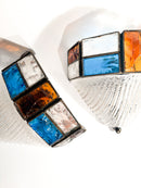 Pair of Poliarte Longobard Wall Lights in Hammered Glass and Wrought Iron from the 1970s