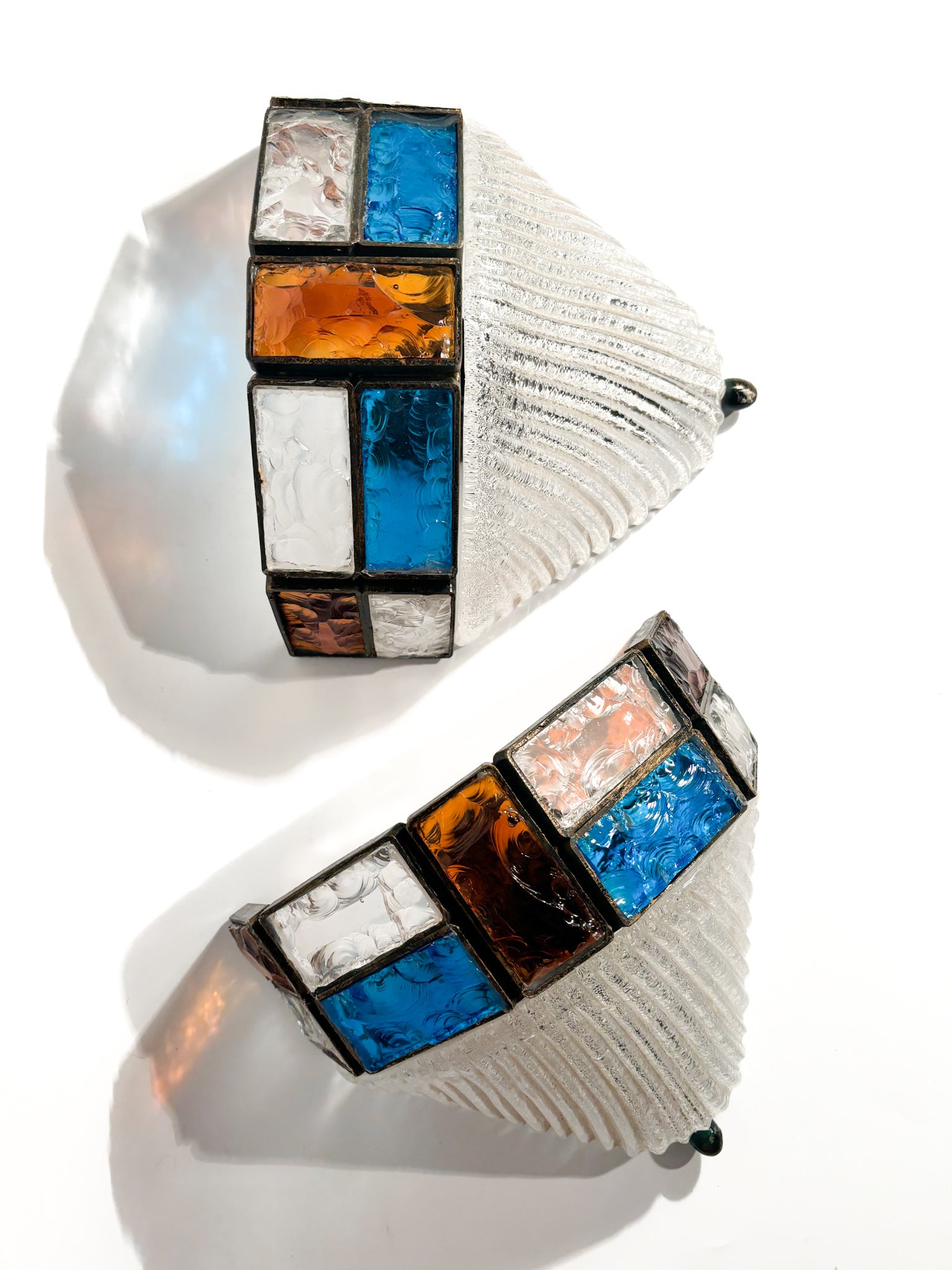 Pair of Poliarte Longobard Wall Lights in Hammered Glass and Wrought Iron from the 1970s