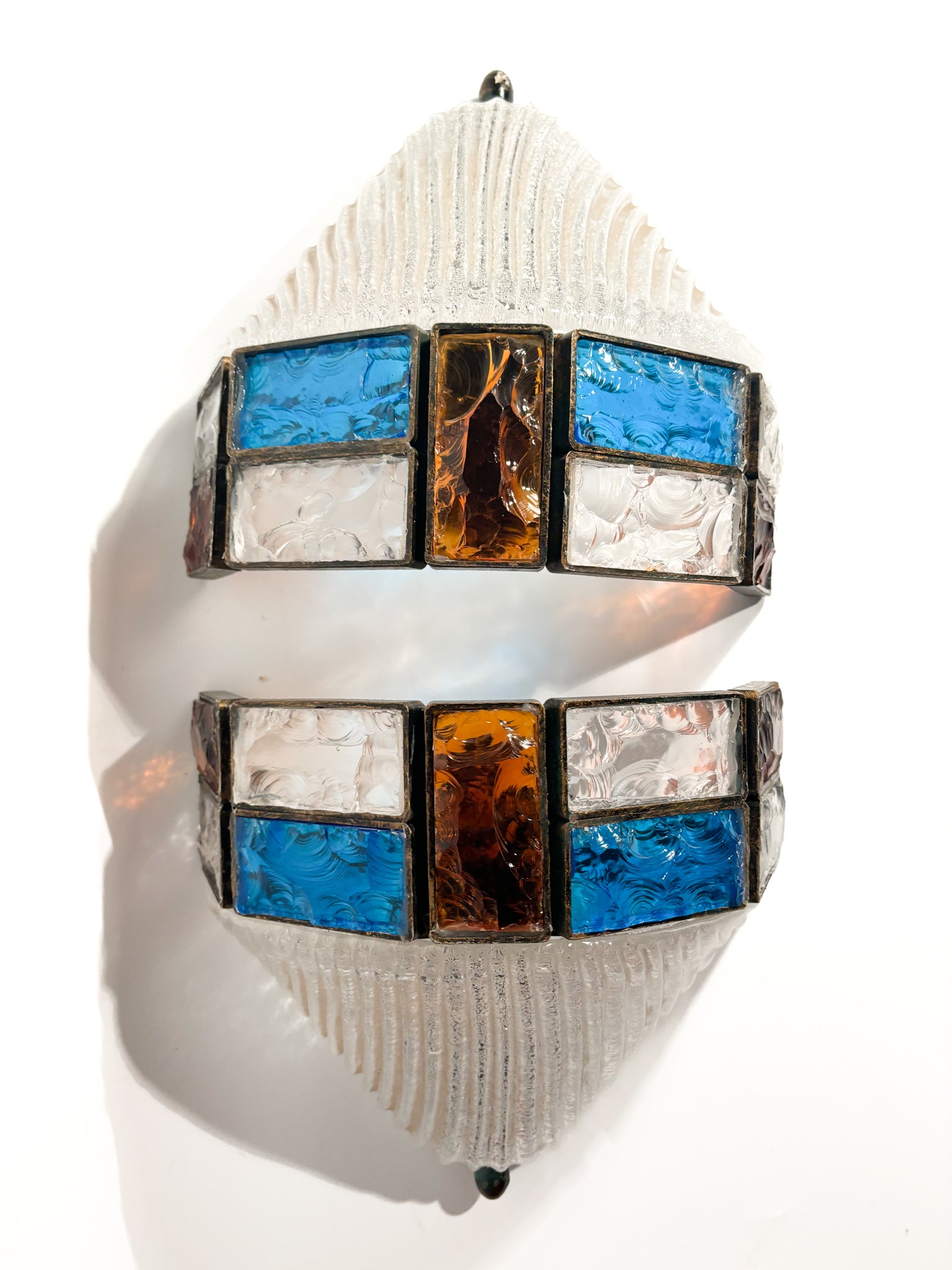 Pair of Poliarte Longobard Wall Lights in Hammered Glass and Wrought Iron from the 1970s