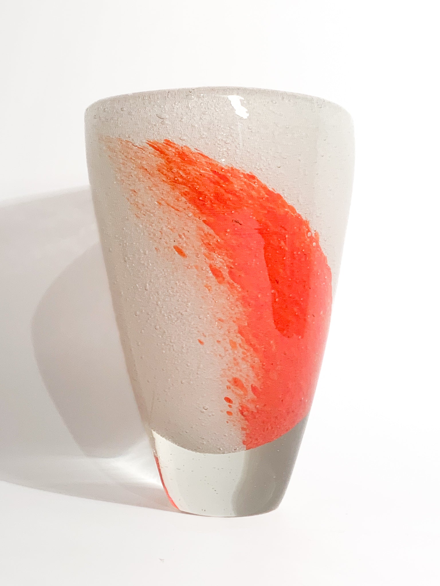 Sommerso White and Orange Murano Glass Vase from the 1980s