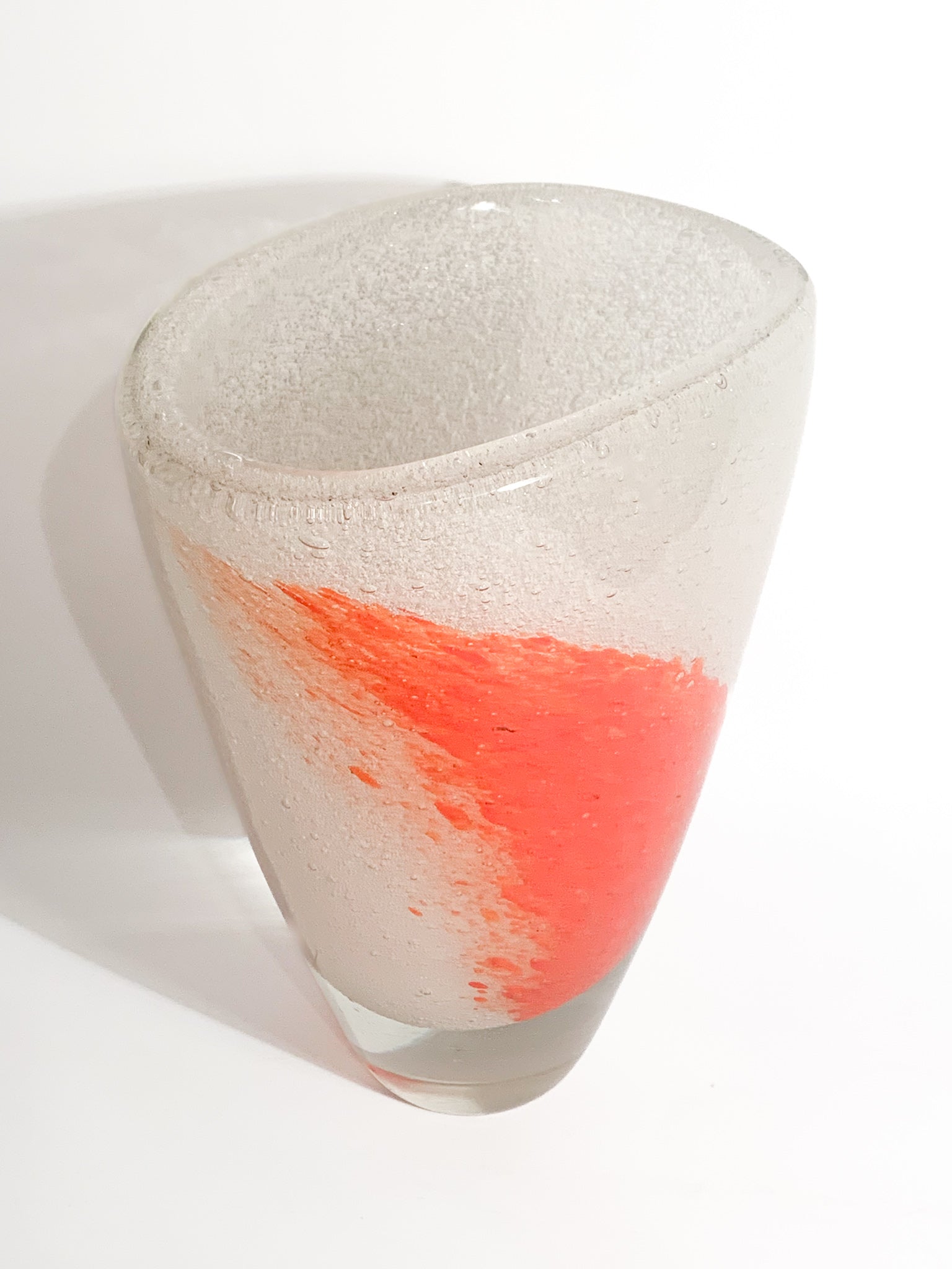 Sommerso White and Orange Murano Glass Vase from the 1980s