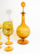 Set da Sei Bicchieri da Champagne Vino Acqua Rosolio e Bottiglia in Vetro di Murano Anni 40