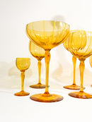 Set da Sei Bicchieri da Champagne Vino Acqua Rosolio e Bottiglia in Vetro di Murano Anni 40
