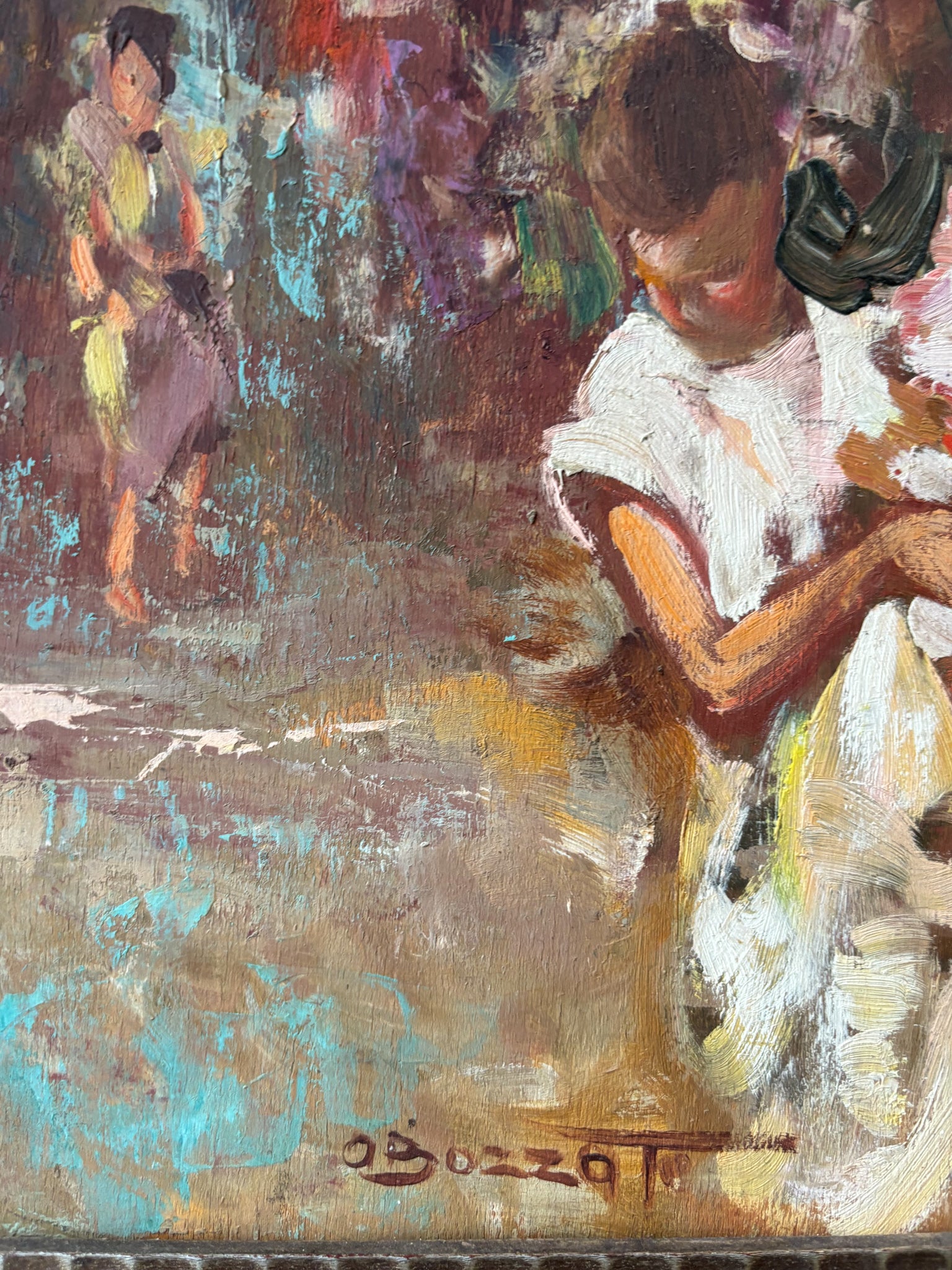 Oil on Panel Painting of an Urban Landscape by Attilio Achille Bozzato, 1920s