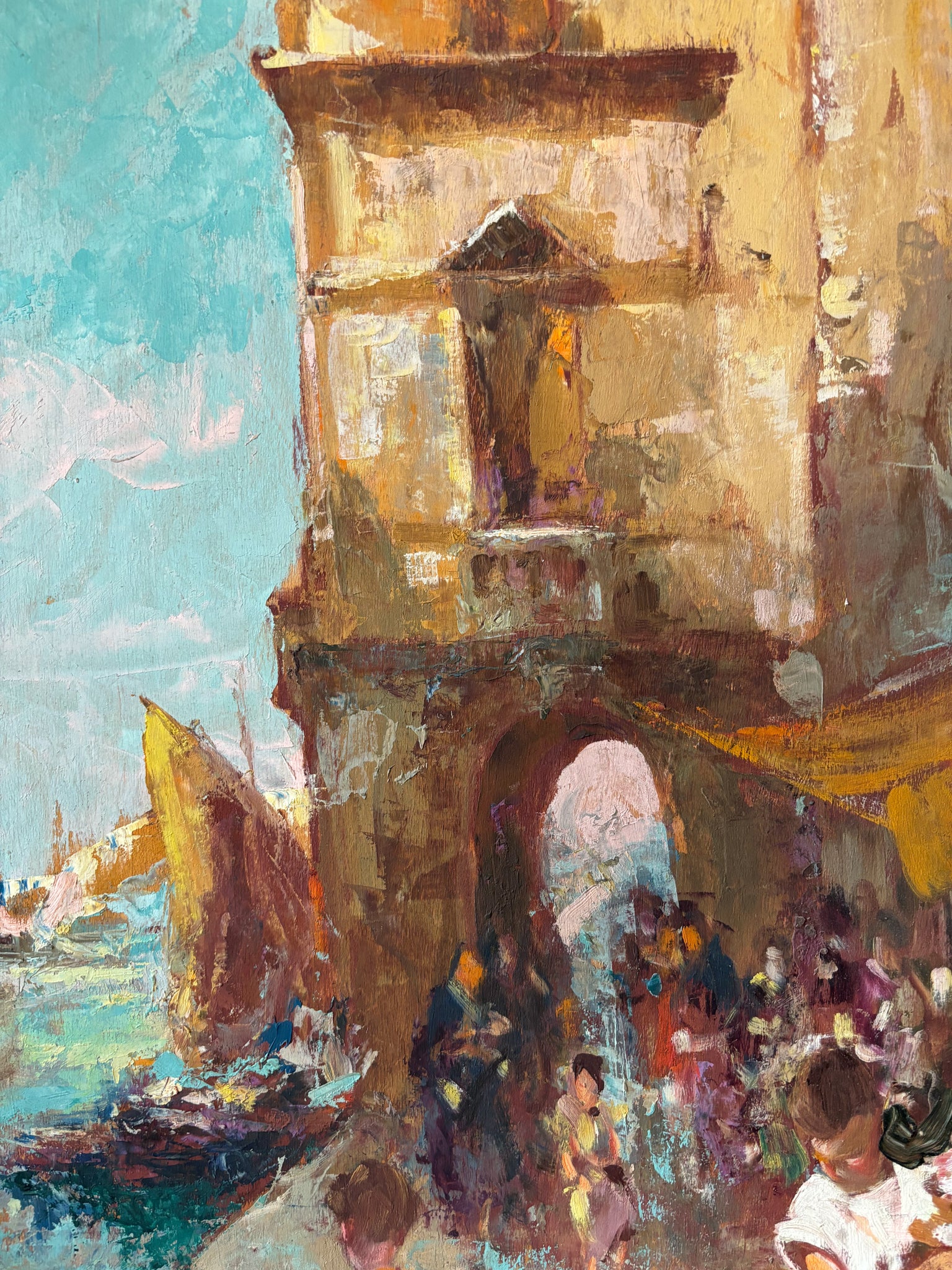 Oil on Panel Painting of an Urban Landscape by Attilio Achille Bozzato, 1920s