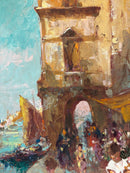 Dipinto Olio su Tavola di Paesaggio Urbano di Attilio Achille Bozzato Anni 20