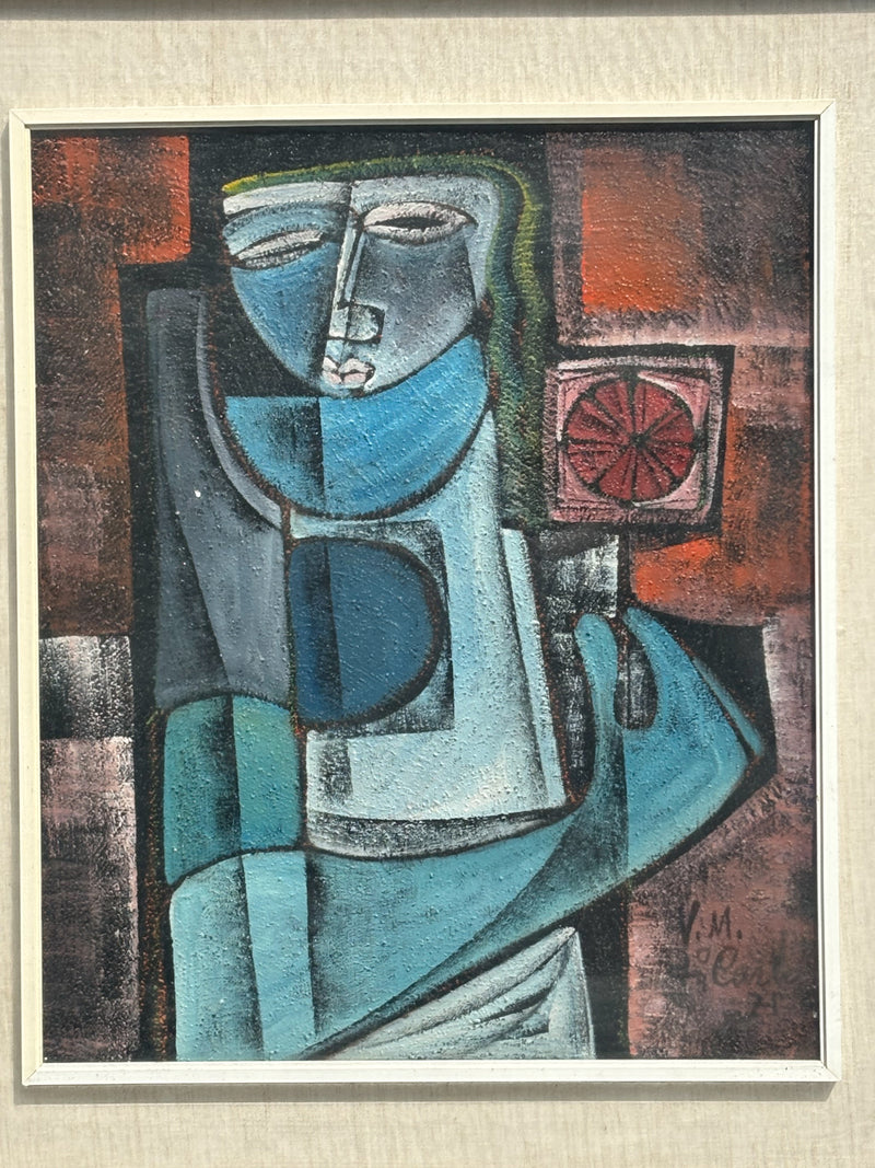Dipinto Olio su Tela 'Ragazza con Specchietto' di Vittorio Maria di Carlo del 1972