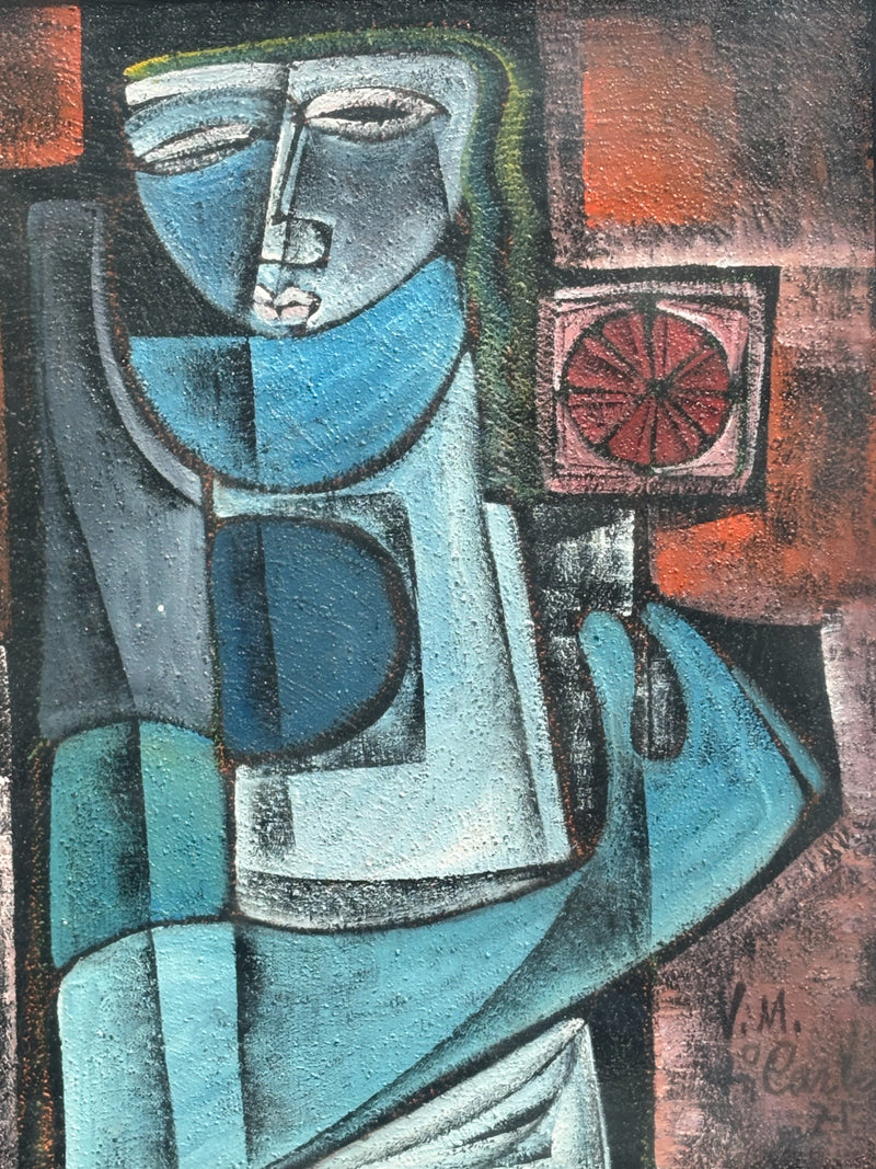 Dipinto Olio su Tela 'Ragazza con Specchietto' di Vittorio Maria di Carlo del 1972