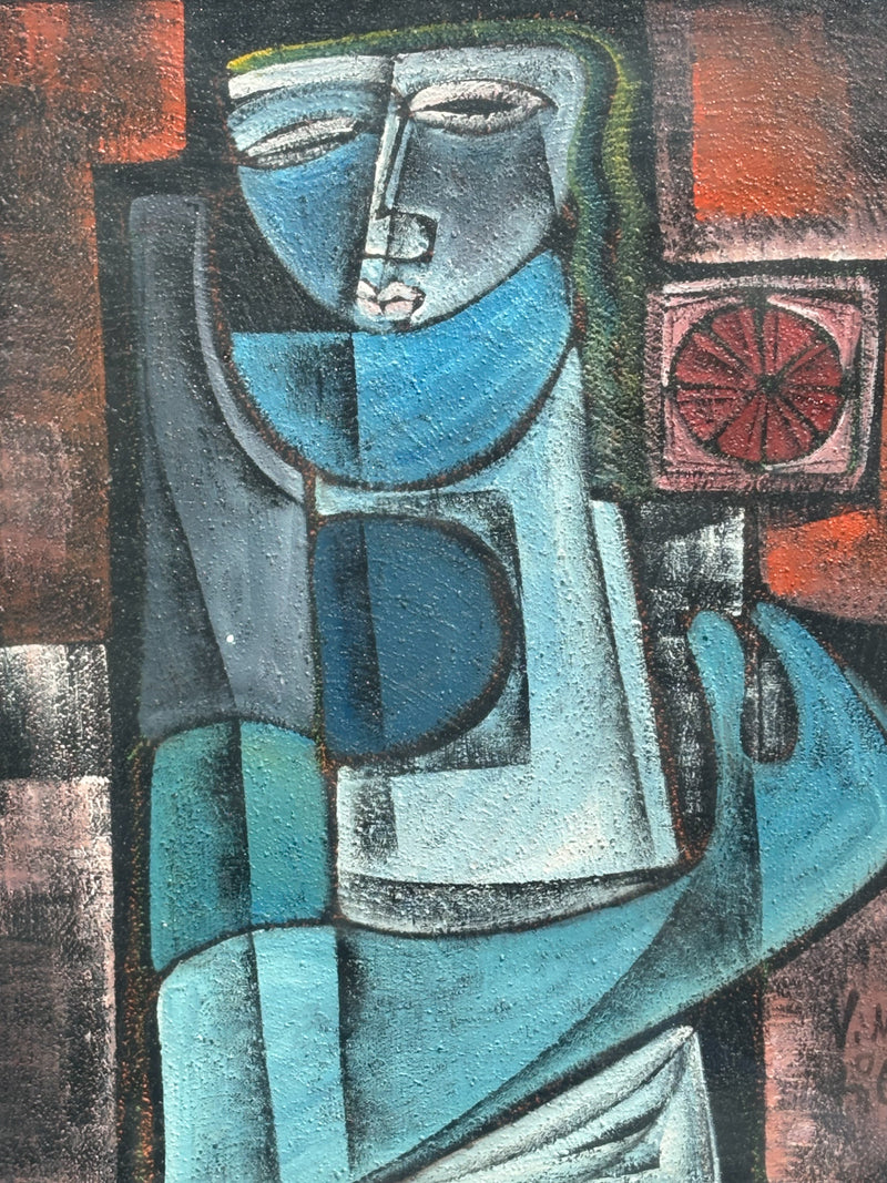 Dipinto Olio su Tela 'Ragazza con Specchietto' di Vittorio Maria di Carlo del 1972