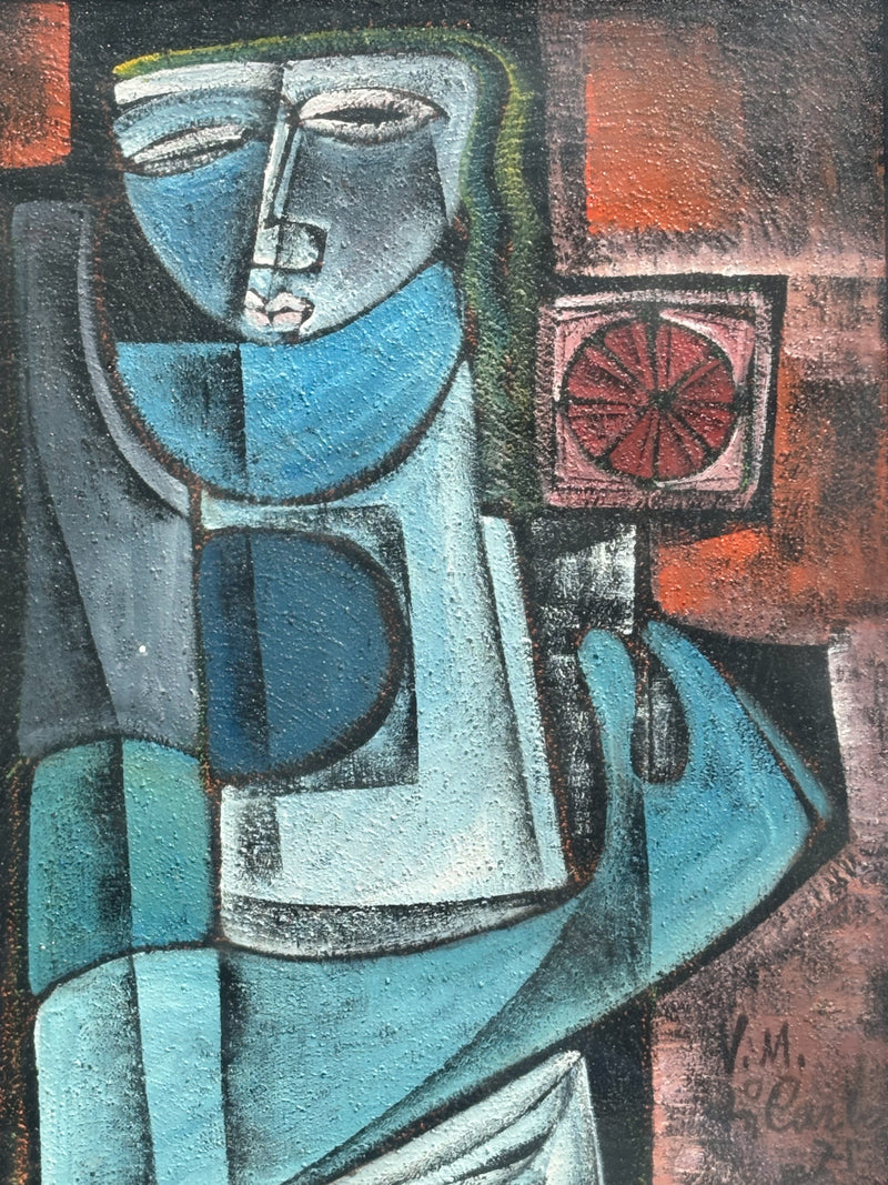 Dipinto Olio su Tela 'Ragazza con Specchietto' di Vittorio Maria di Carlo del 1972