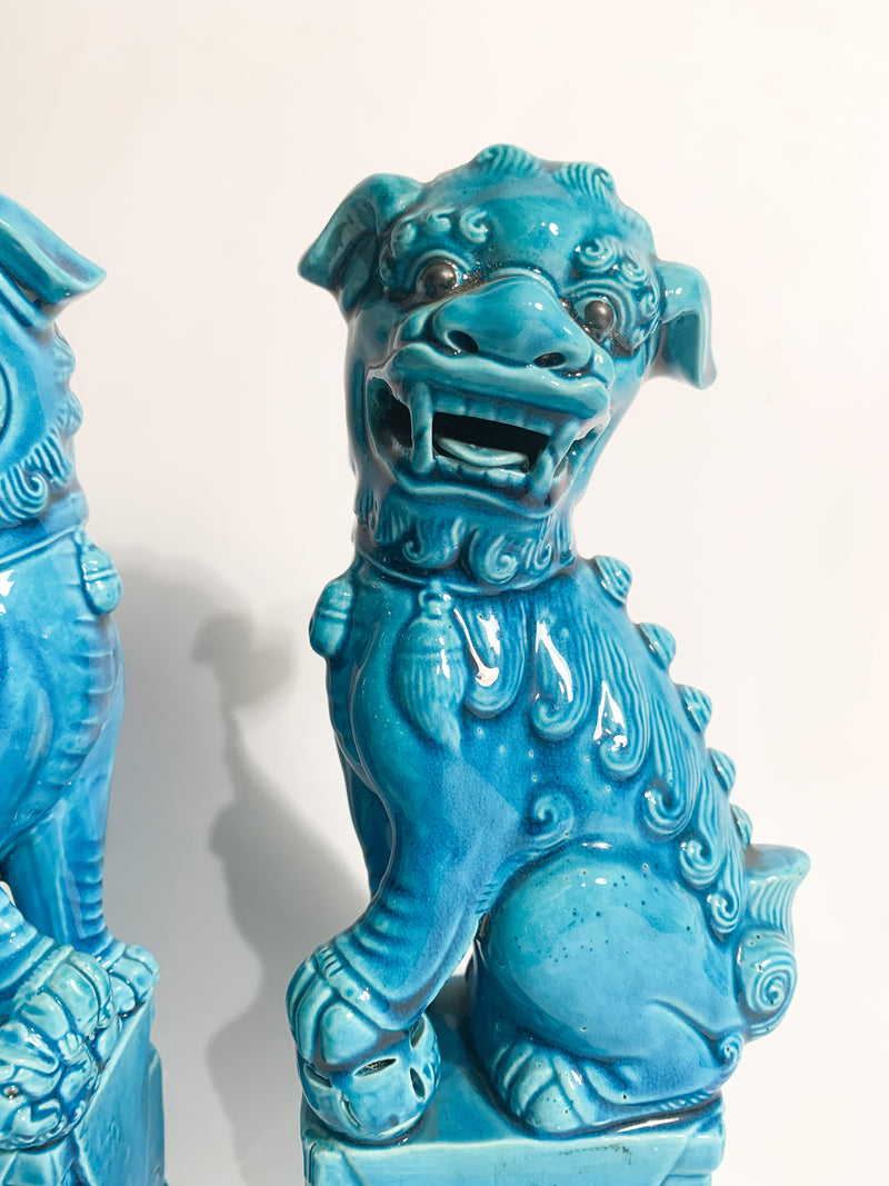 Coppia di Fermalibri Cani di Fo in Ceramica Cinese Anni 60
