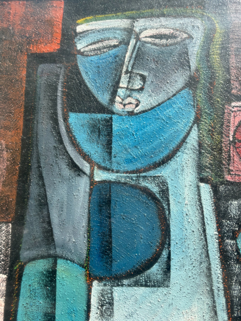 Dipinto Olio su Tela 'Ragazza con Specchietto' di Vittorio Maria di Carlo del 1972
