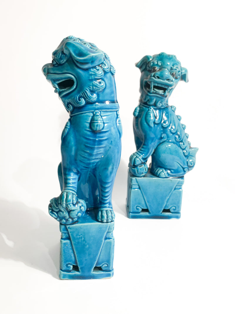 Coppia di Fermalibri Cani di Fo in Ceramica Cinese Anni 60