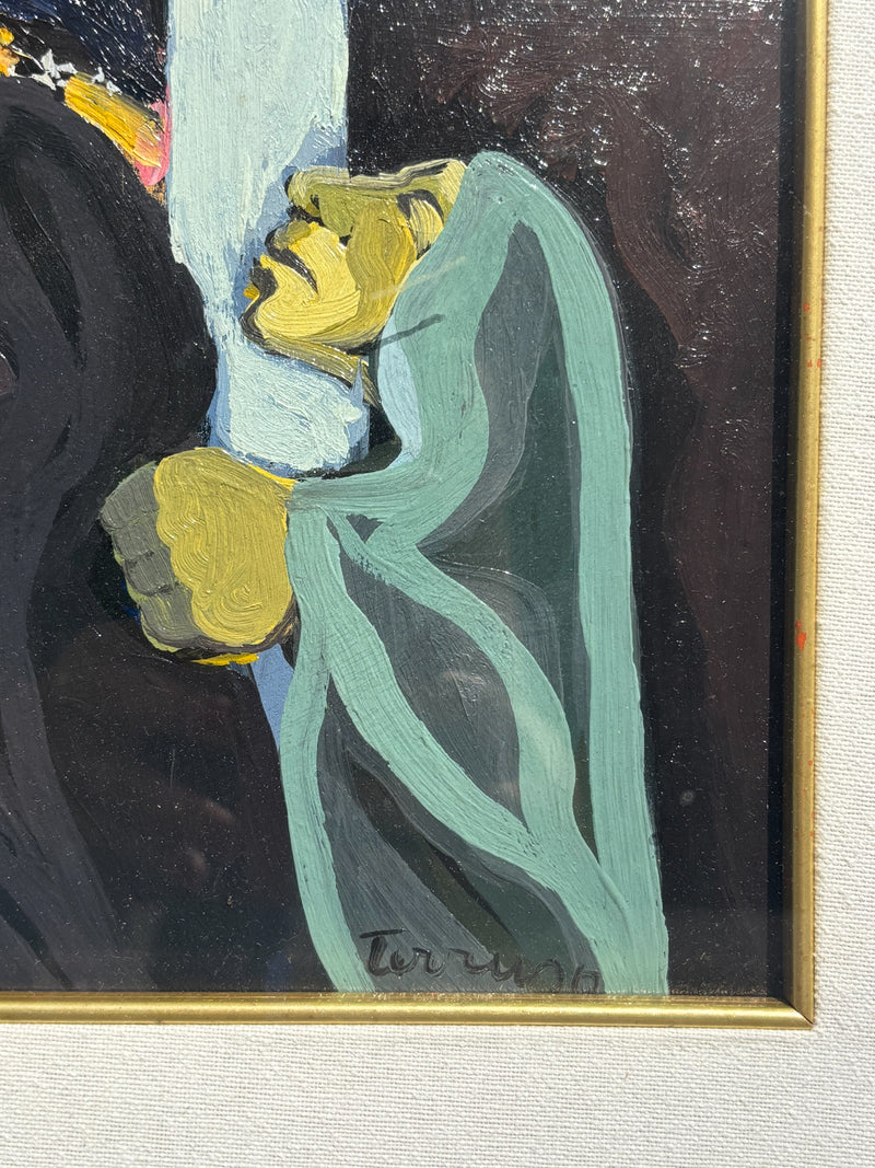 Dipinto Olio su Tavola 'La Processione' di Saverio Terruso Anni 70