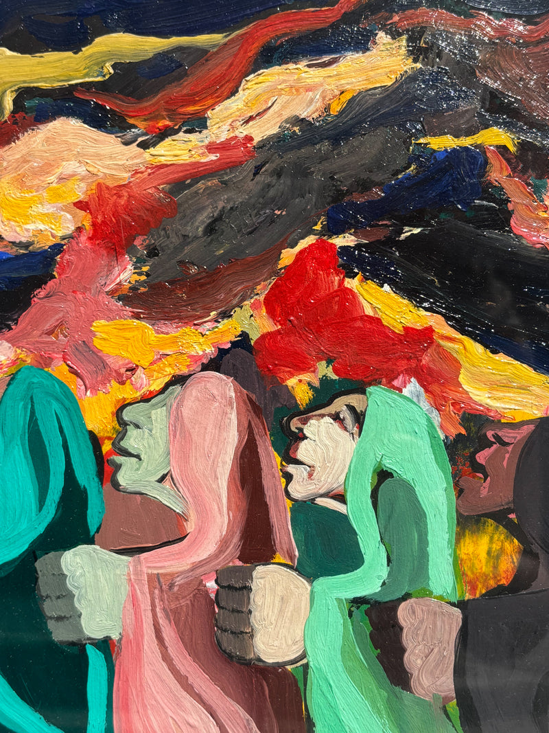 Dipinto Olio su Tavola 'La Processione' di Saverio Terruso Anni 70