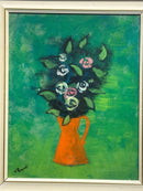 Dipinto Olio su Tela di Vaso di Fiori in Verde di Gian Rodolfo D'Accardi Anni '70
