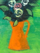 Dipinto Olio su Tela di Vaso di Fiori in Verde di Gian Rodolfo D'Accardi Anni '70