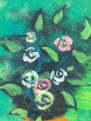 Dipinto Olio su Tela di Vaso di Fiori in Verde di Gian Rodolfo D'Accardi Anni '70