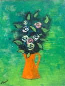 Dipinto Olio su Tela di Vaso di Fiori in Verde di Gian Rodolfo D'Accardi Anni '70
