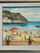 Dipinto Olio su Tela 'Alla Spiaggia' di Mario Cortiello Anni 60