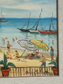 Dipinto Olio su Tela 'Alla Spiaggia' di Mario Cortiello Anni 60