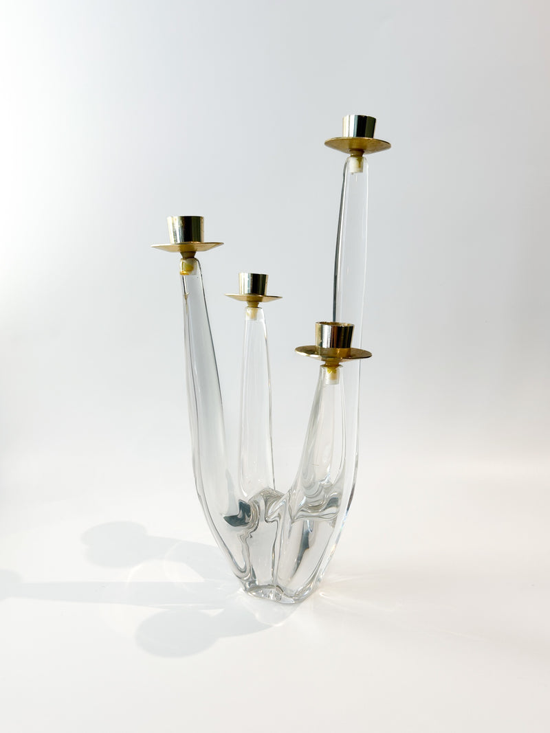 Crystal and Brass Candle Holder with Four Arms by Cristallerie Schneider from the 1950s