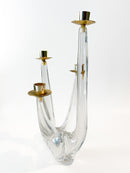 Portacandele in Cristallo e Ottone a Quattro Bracci di Cristallerie Schneider Anni 50