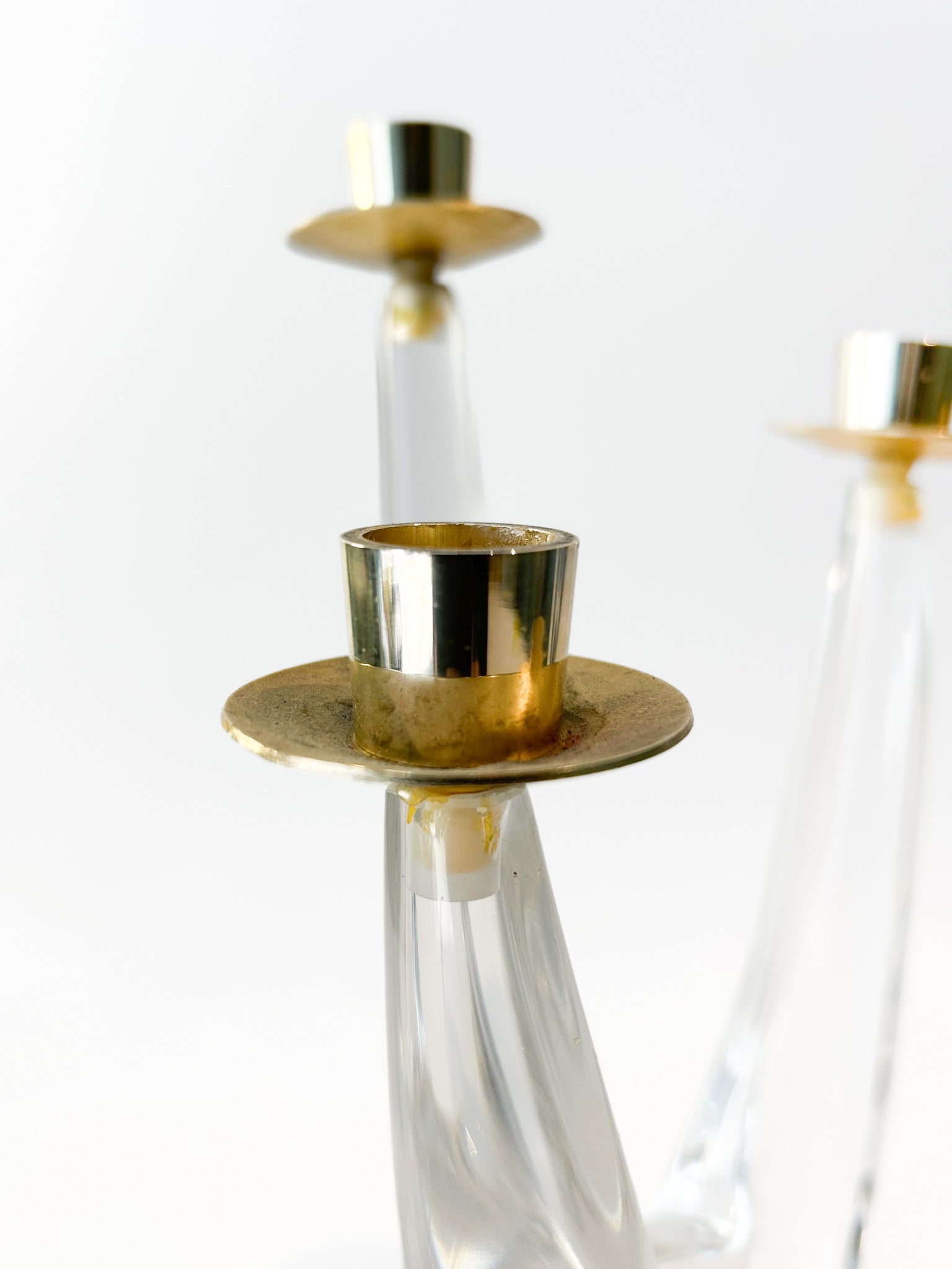 Crystal and Brass Candle Holder with Four Arms by Cristallerie Schneider from the 1950s