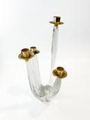 Portacandele in Cristallo e Ottone a Quattro Bracci di Cristallerie Schneider Anni 50