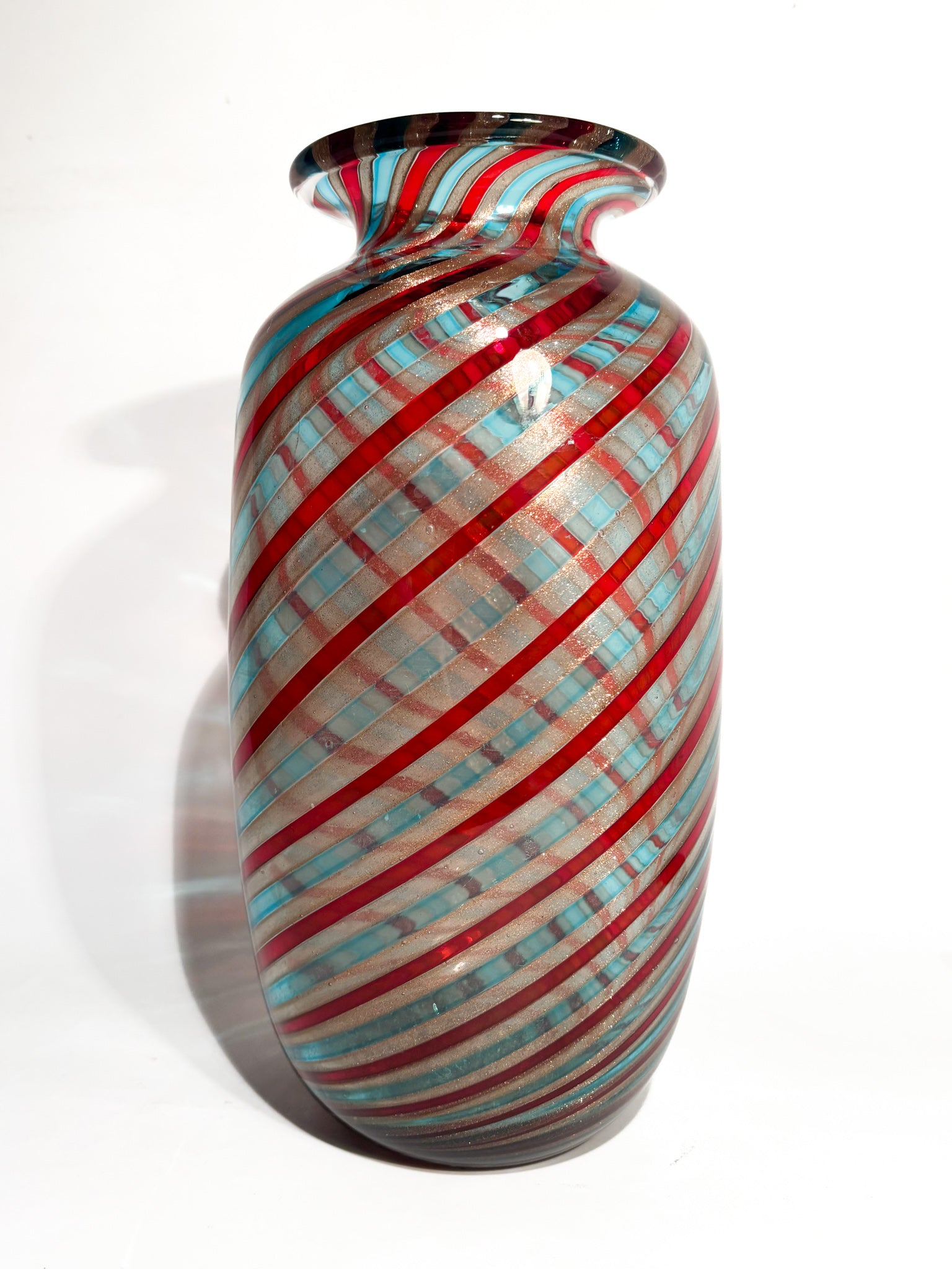 Vaso in Vetro di Murano con Avventurina a Canne di Formia Fornace Mian Anni 80