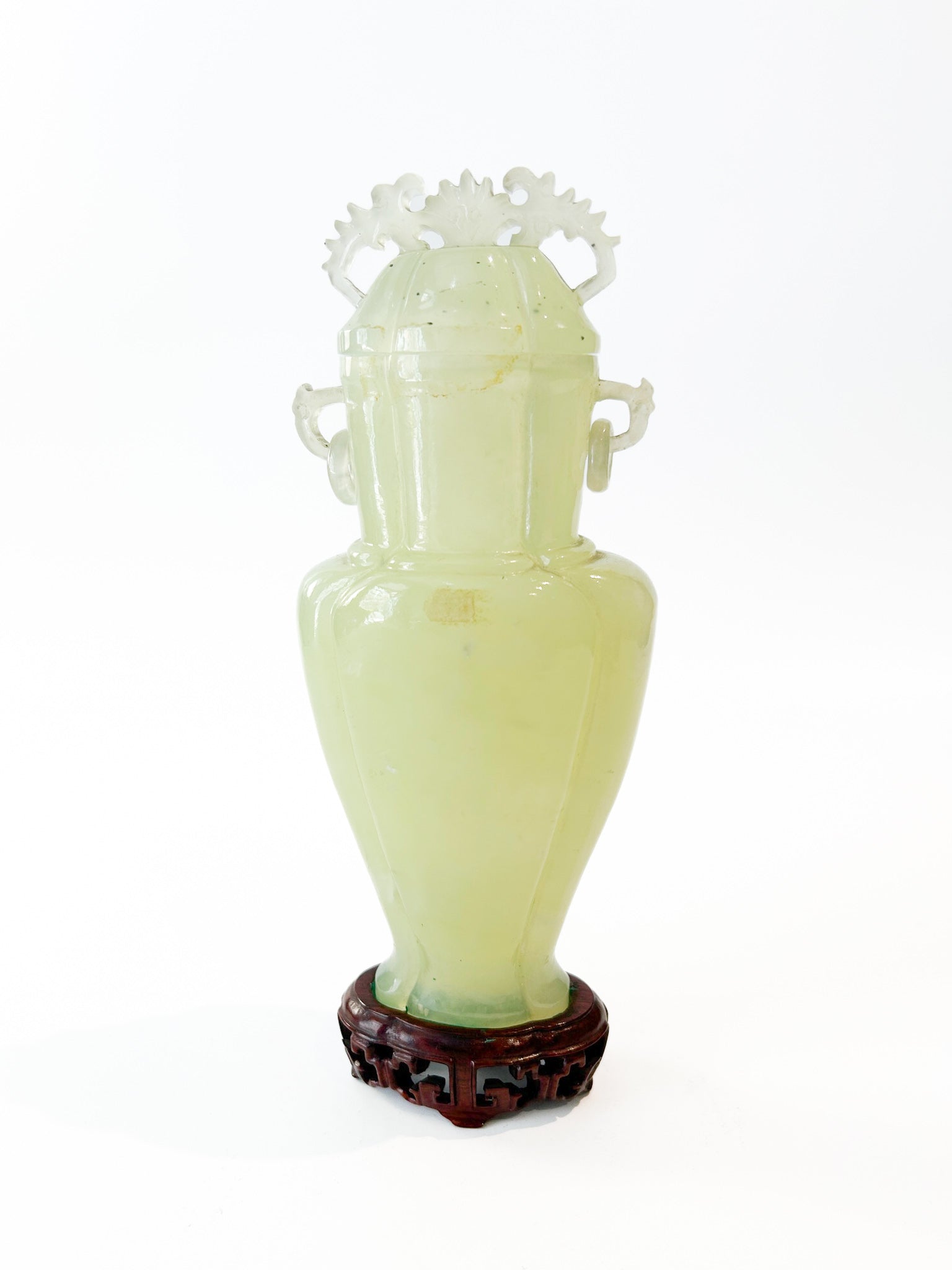 Chinese Jade Vase with Lid and Base from the 1950s