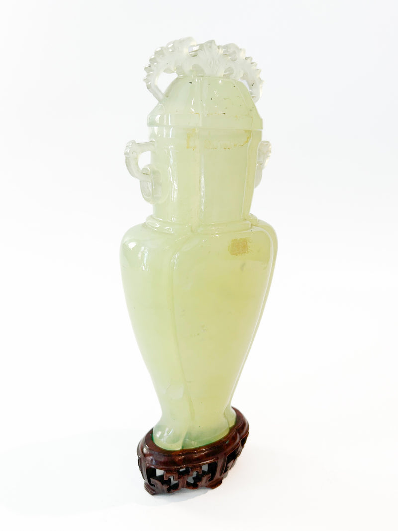 Chinese Jade Vase with Lid and Base from the 1950s