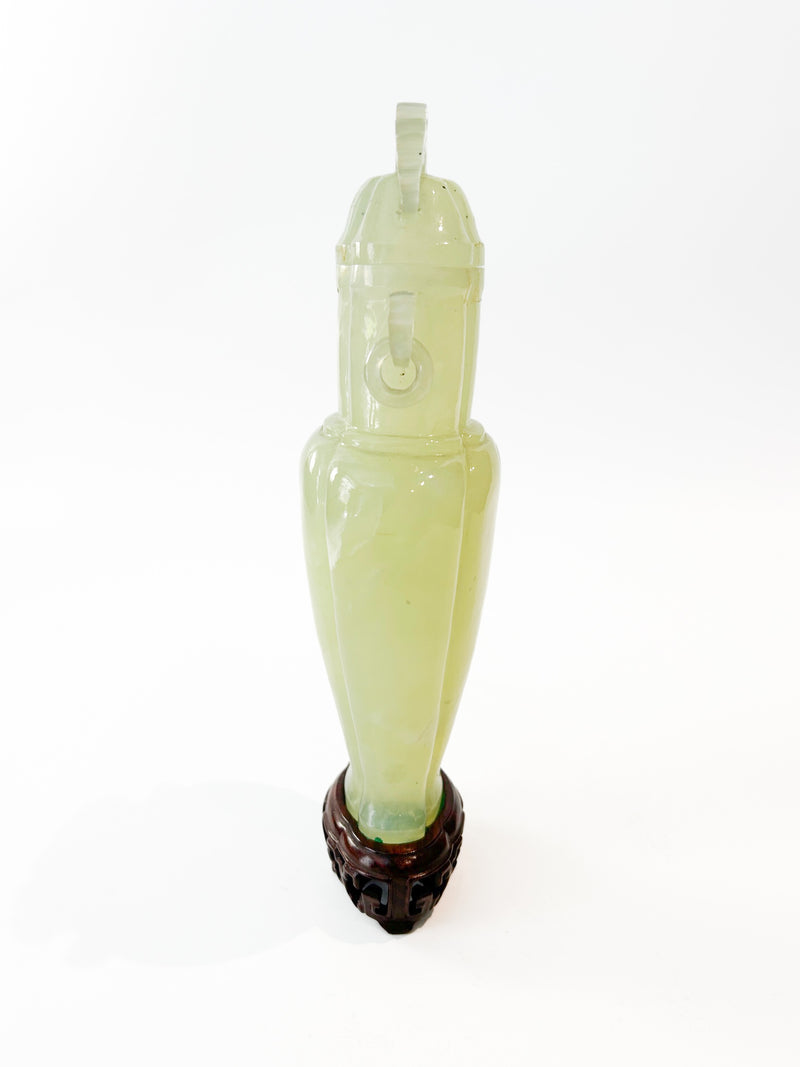Chinese Jade Vase with Lid and Base from the 1950s