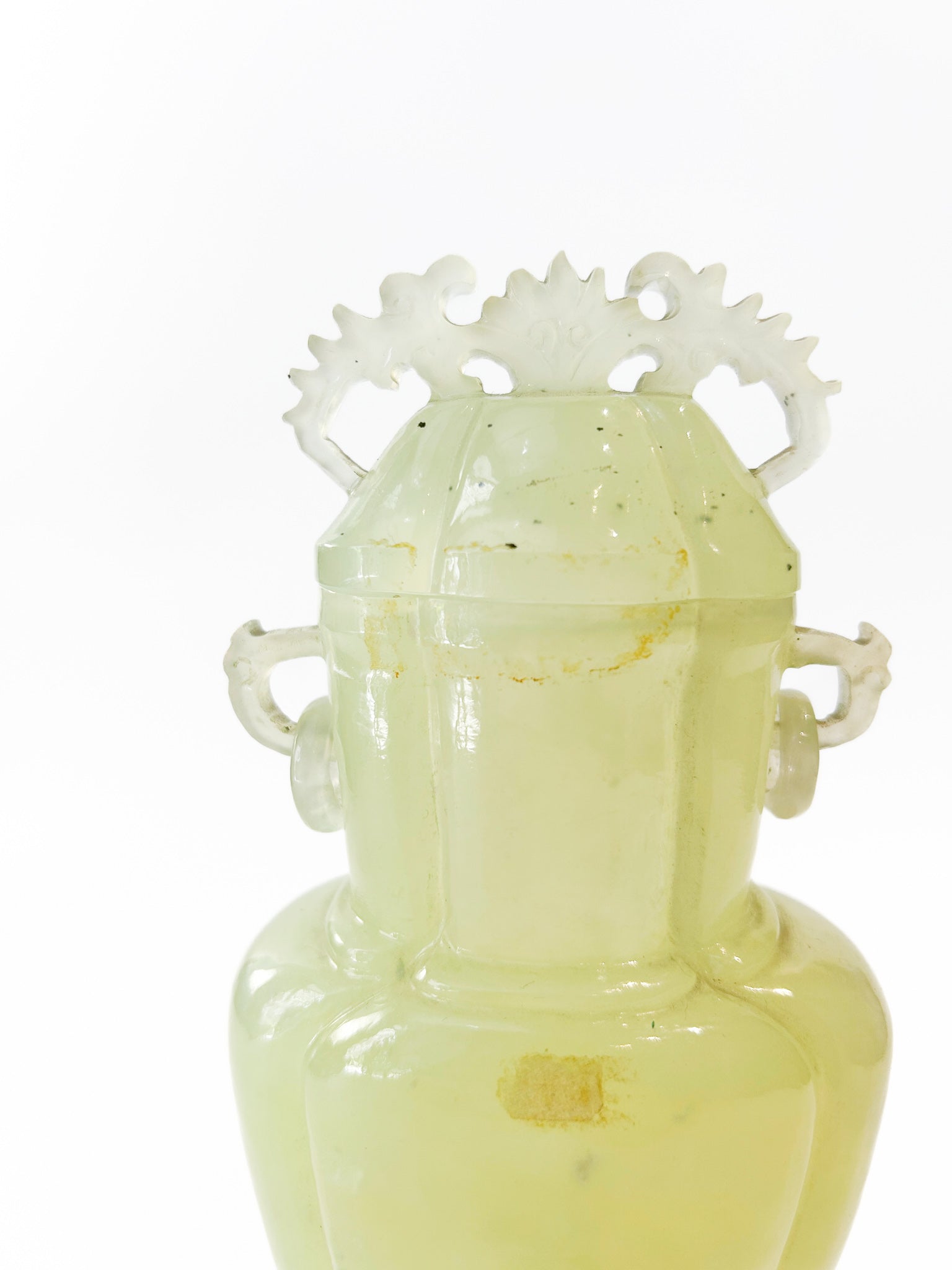 Chinese Jade Vase with Lid and Base from the 1950s