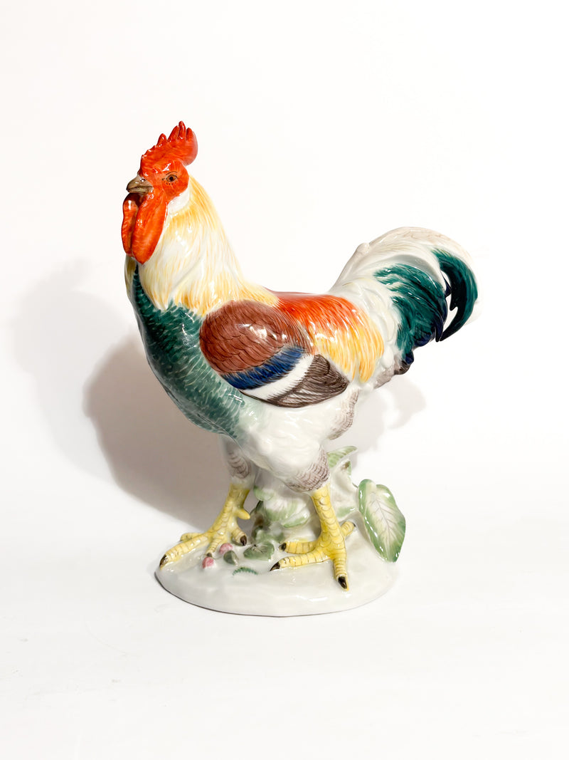 Scultura di Gallo in Porcellana di Meissen Dipinta a Mano Anni 80