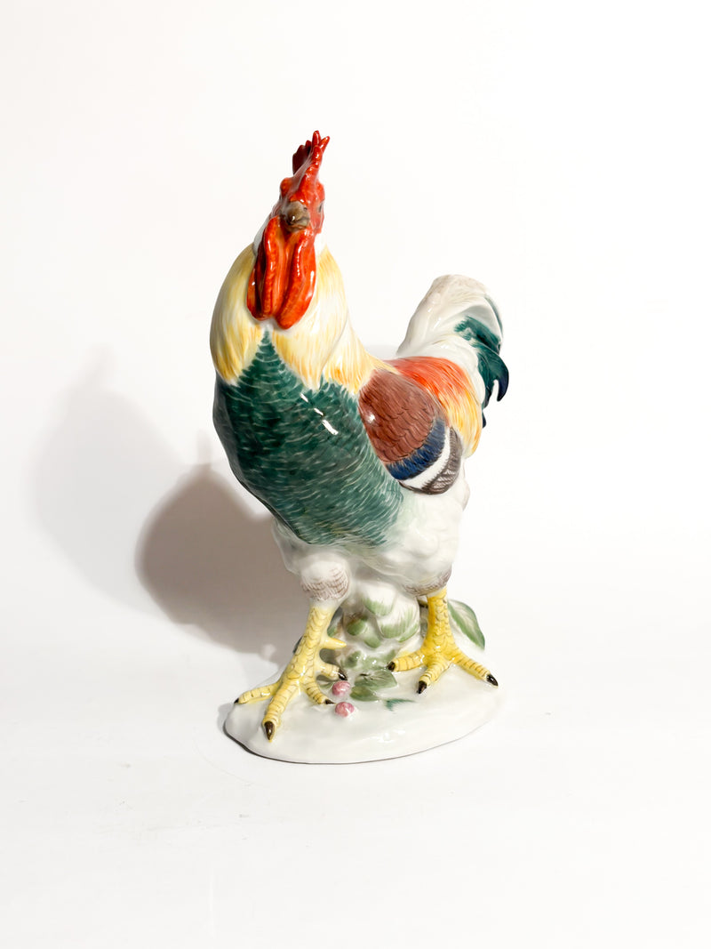 Scultura di Gallo in Porcellana di Meissen Dipinta a Mano Anni 80