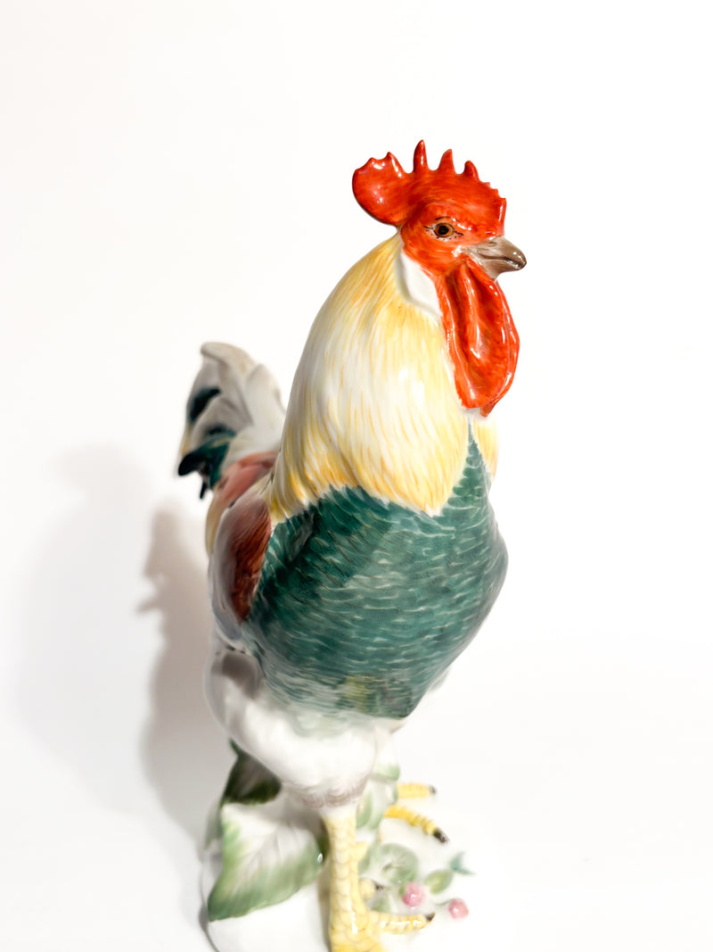 Scultura di Gallo in Porcellana di Meissen Dipinta a Mano Anni 80