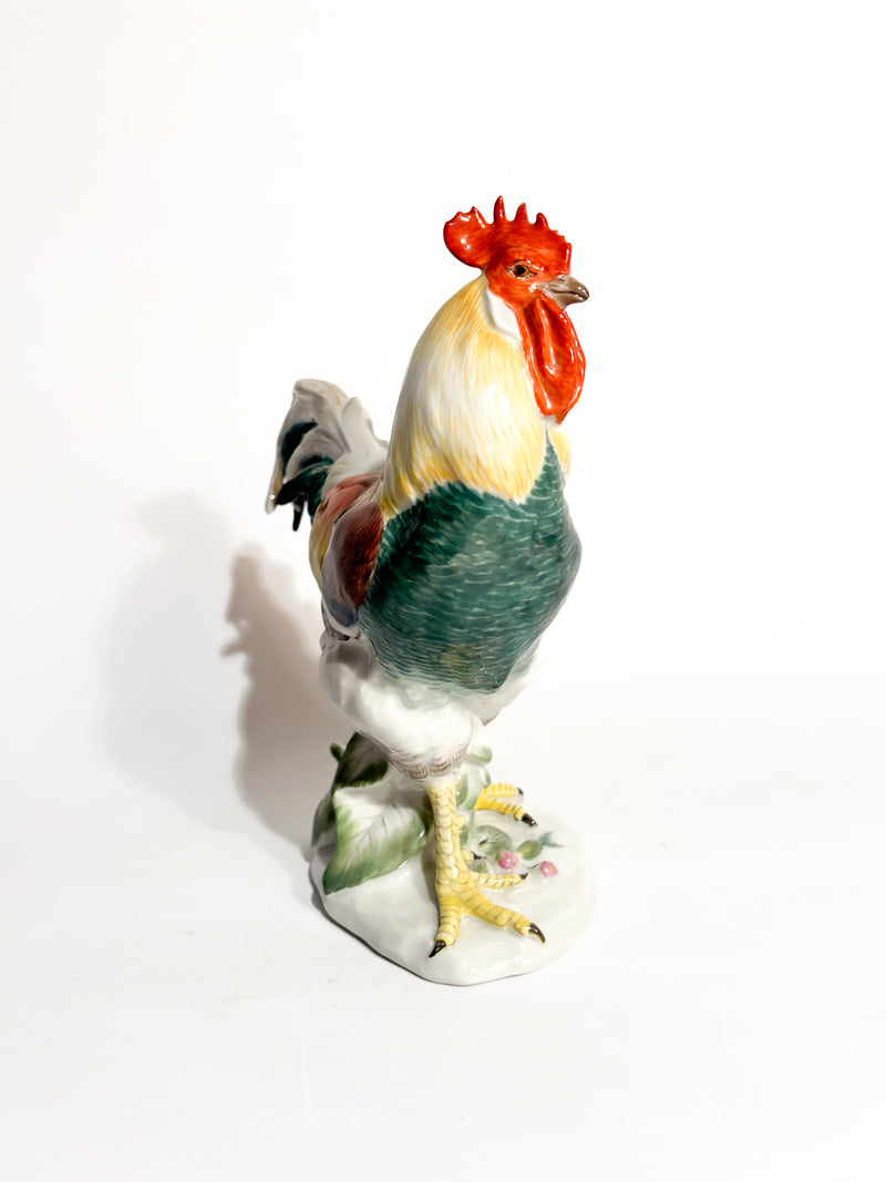 Scultura di Gallo in Porcellana di Meissen Dipinta a Mano Anni 80