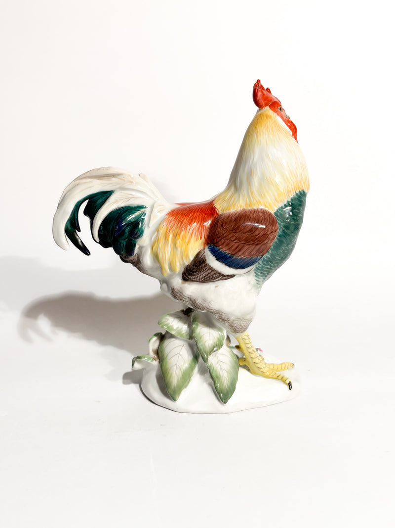 Scultura di Gallo in Porcellana di Meissen Dipinta a Mano Anni 80