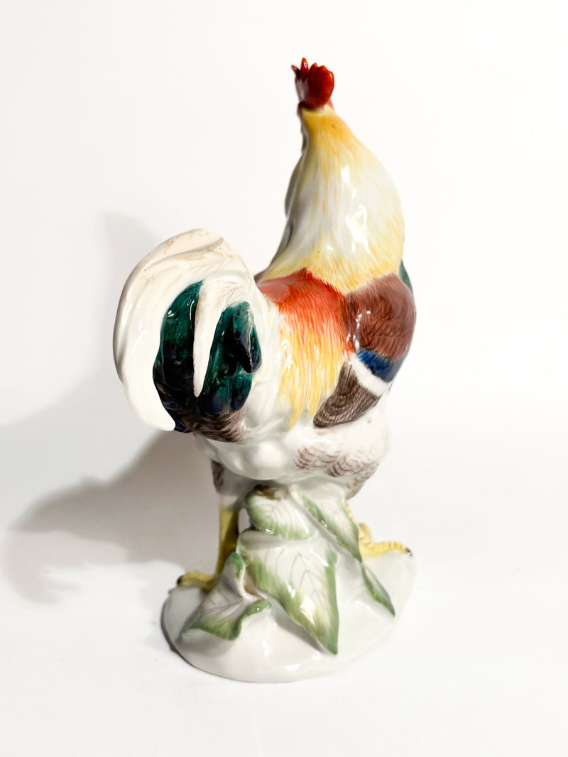 Scultura di Gallo in Porcellana di Meissen Dipinta a Mano Anni 80