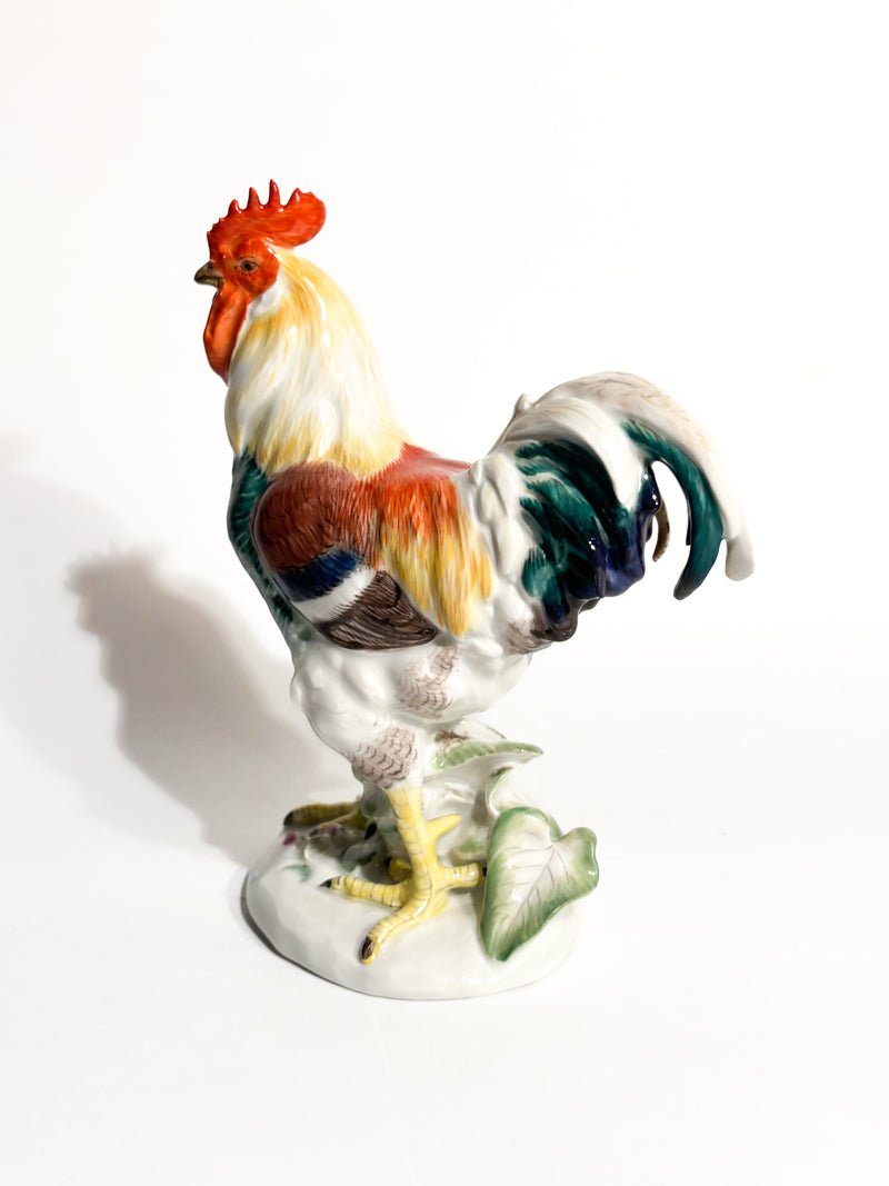 Scultura di Gallo in Porcellana di Meissen Dipinta a Mano Anni 80