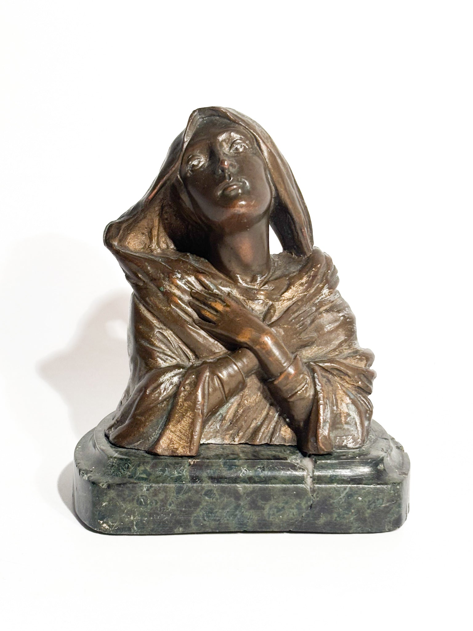 Bronze Madonna Sculpture with Marble Base 1950s