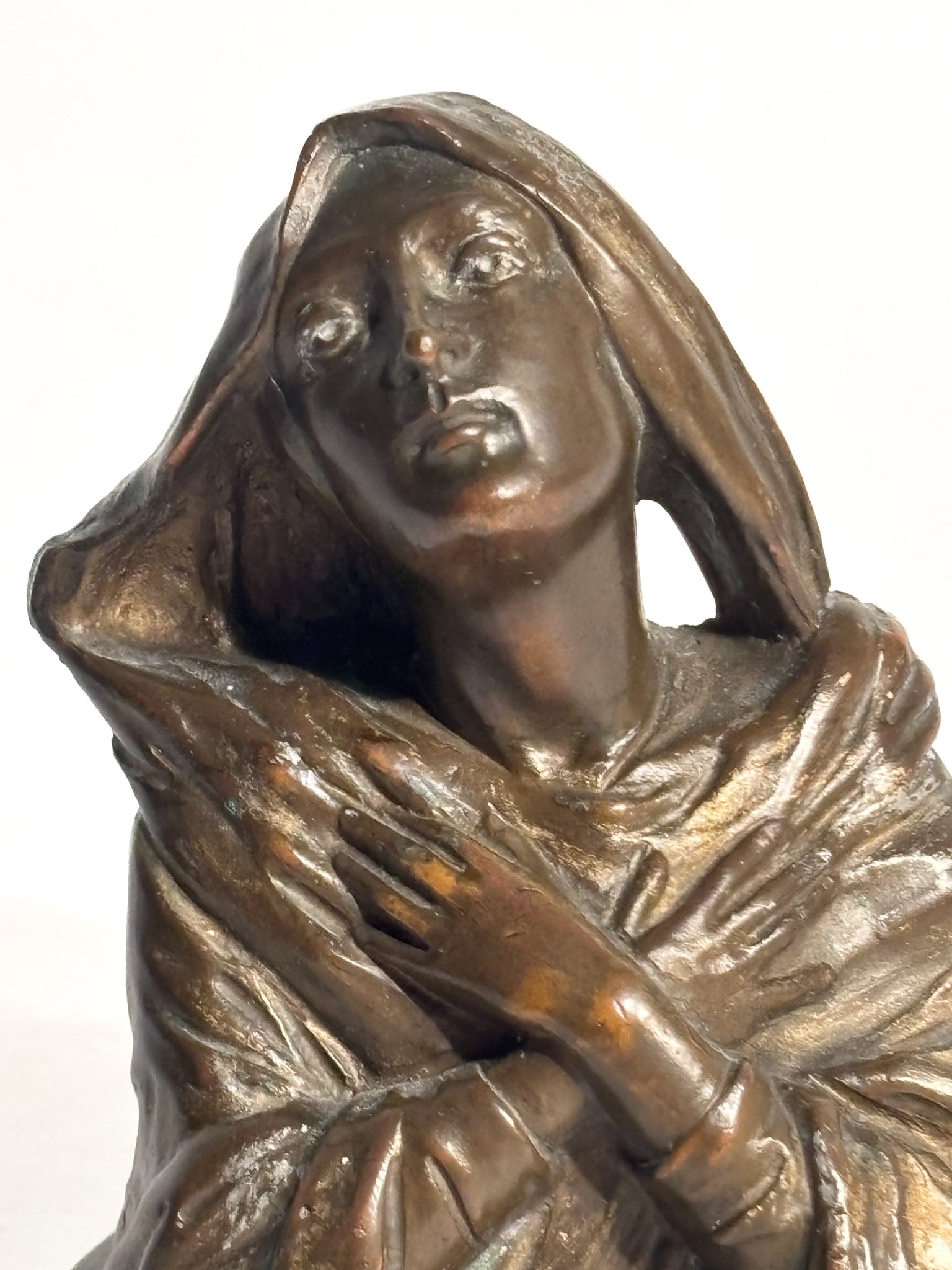 Bronze Madonna Sculpture with Marble Base 1950s