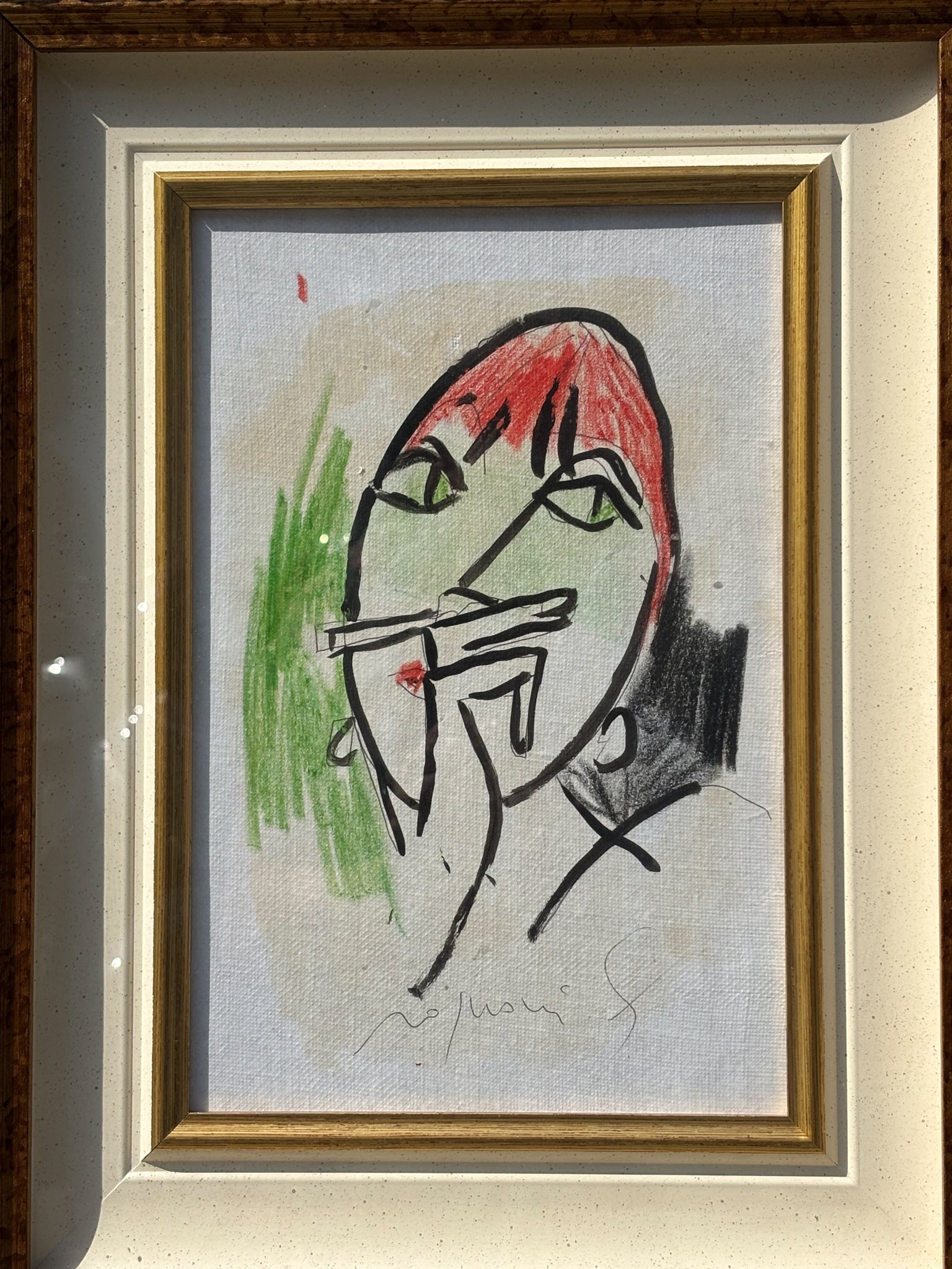 Mixed Technique Painting on Canvas Paper by Franco Rognoni 70s